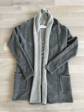 Babaton Light Gray Ribbed Knit Cardigan